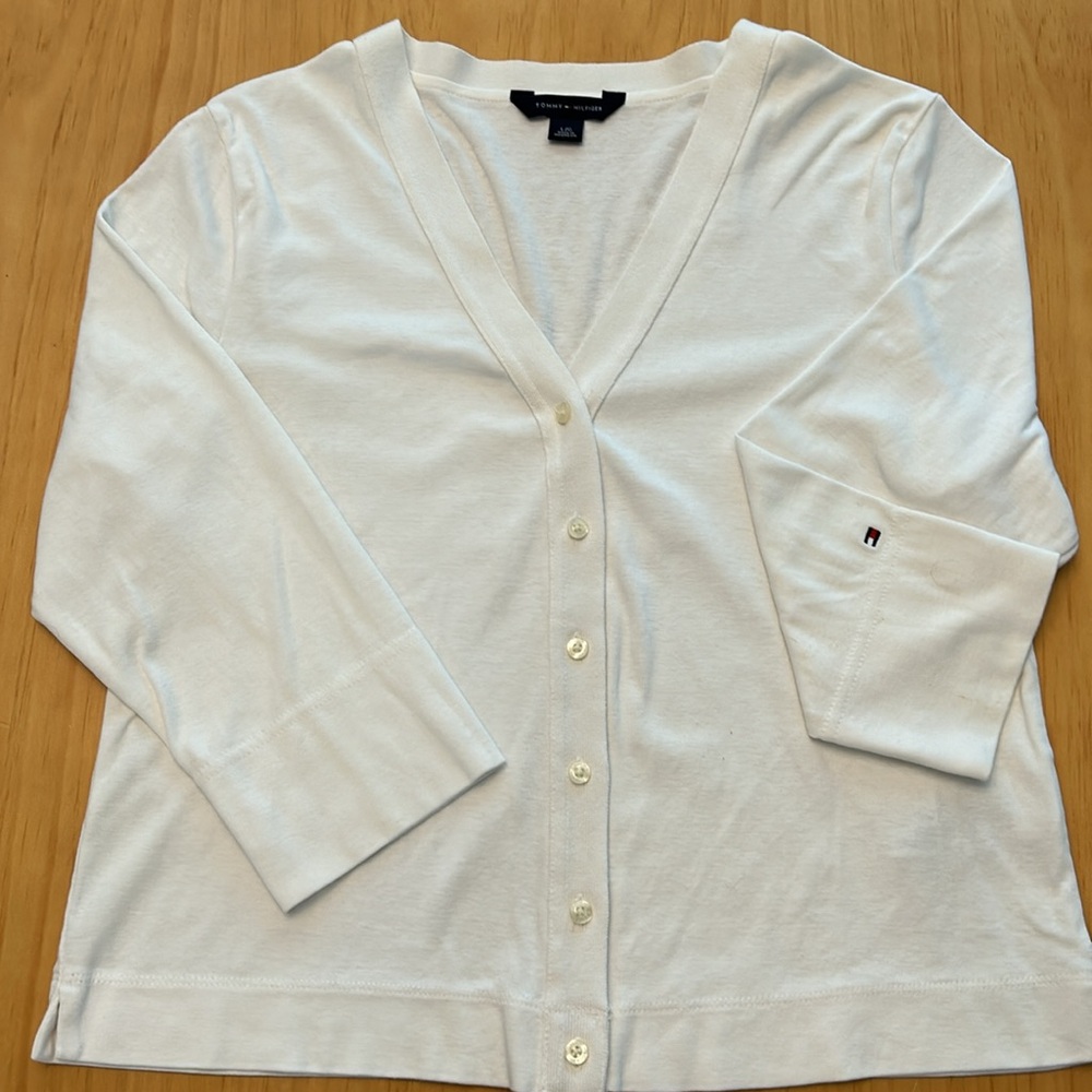 TOMMY HILFIGER Women’s White Button Up‎ Cardigan Size Large Vintage